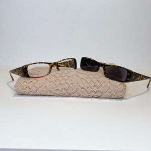 Rectangular Readers/Cheaters/Eyeglasses PLUS Sunglasses; Both +2.50; Br Tortoise
